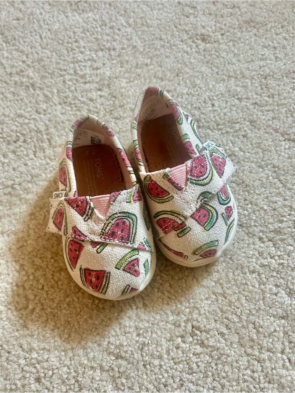 Toms White Canvas baby Watermelon Print Slip-On Shoes
